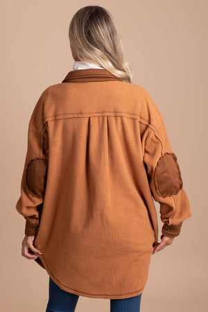 women's boutique burnt orange fleece shacket for fall and winter