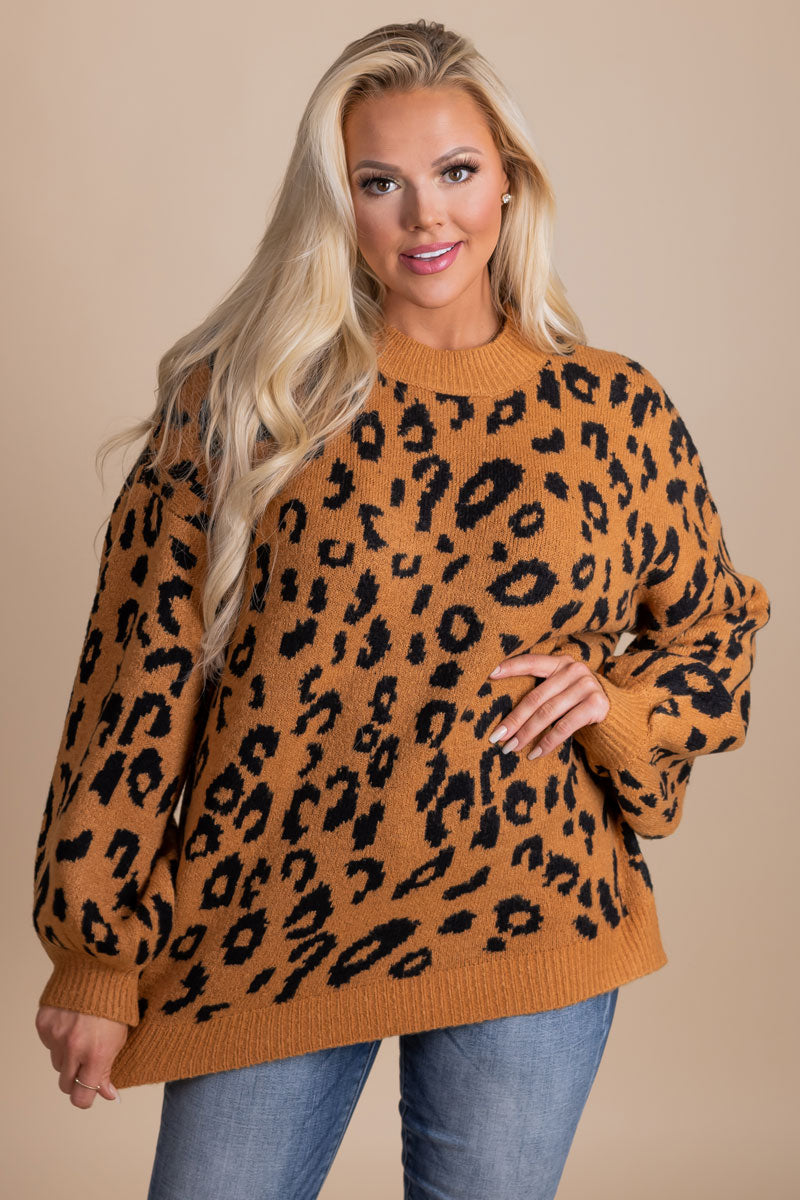 boutique trendy animal print oversized sweater for fall