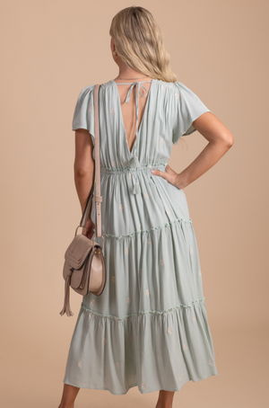 short sleeve light green midi dress