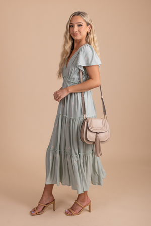 tiered green midi dress