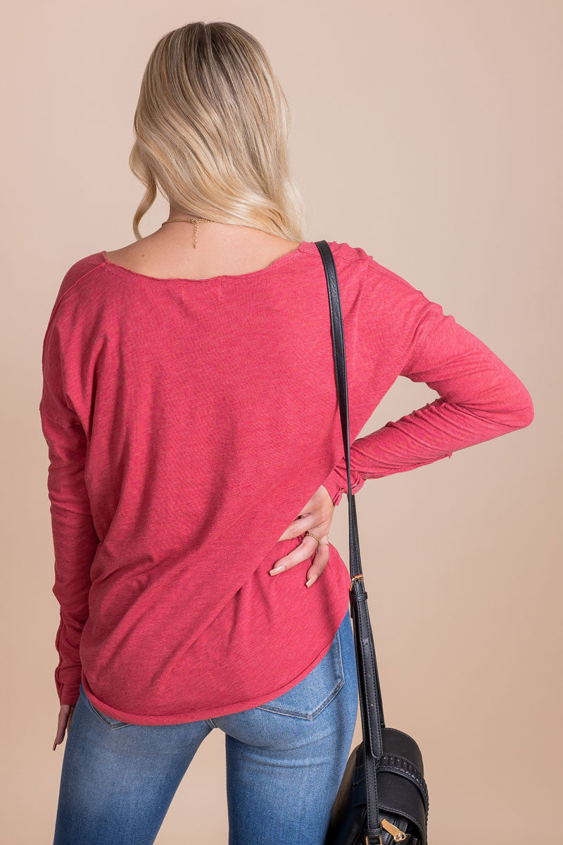 Long Sleeve Basic Top in Red