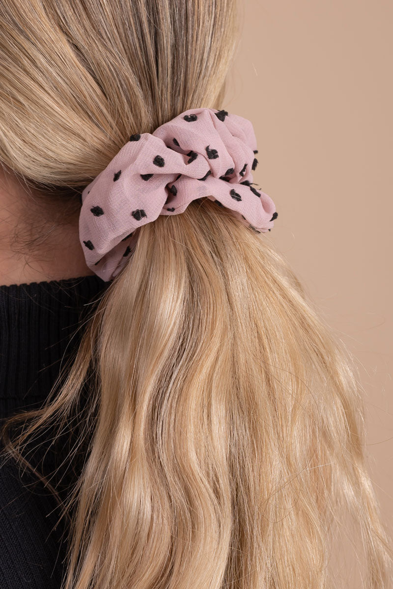 boutique women's light pink polka dot scrunchie