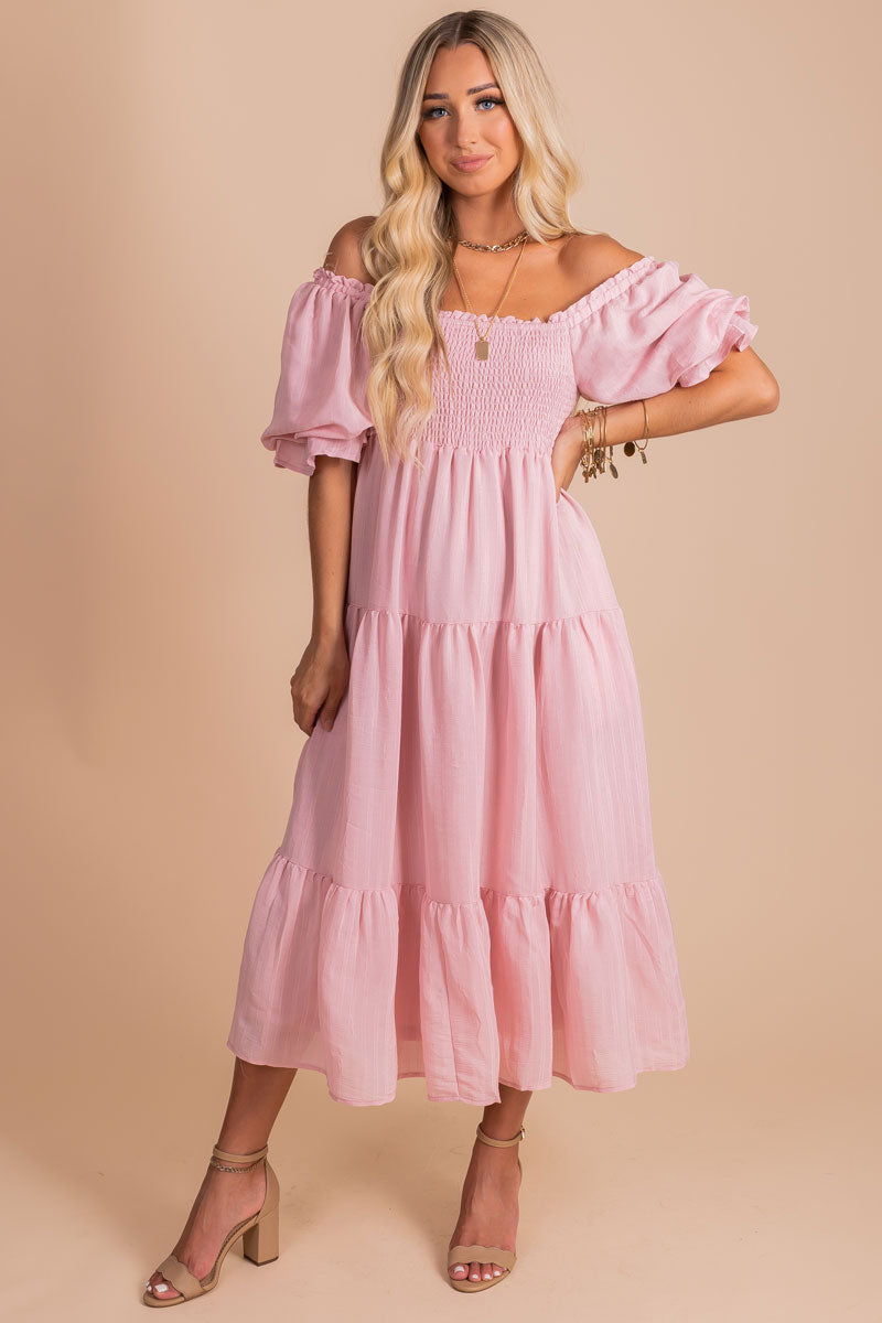 boutique women's light pink tiered maxi dress