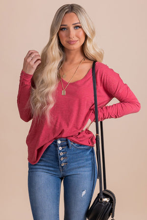 Women's Red Long Sleeve Top