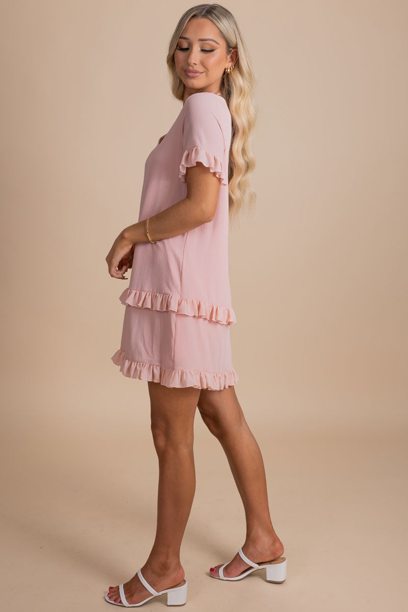 Ruffle Tier and Sleeve Mini Dress in Light Pink