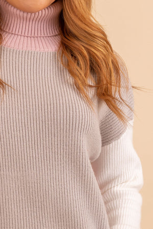 Thick material turtleneck block sweater