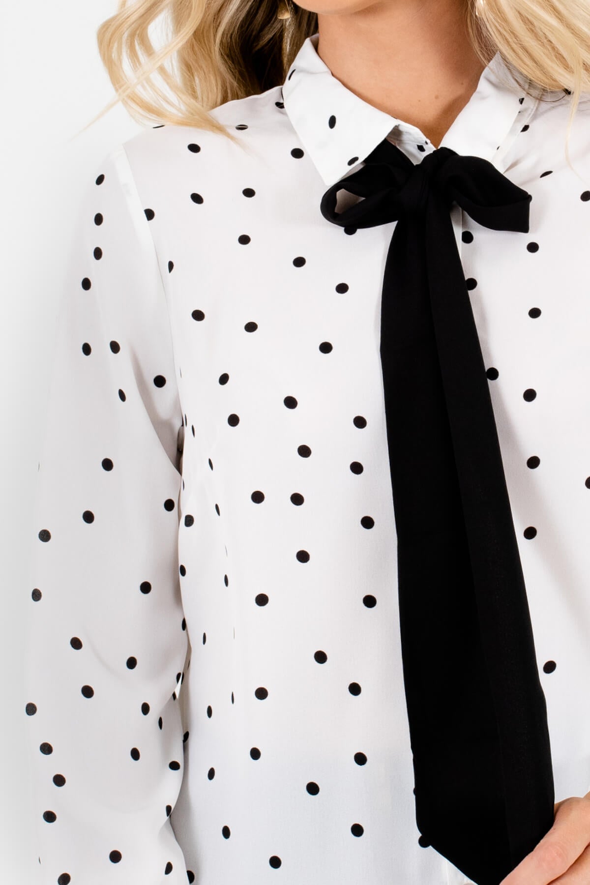 White Black Polka Dot Pussybow Shirts Affordable Online Boutique