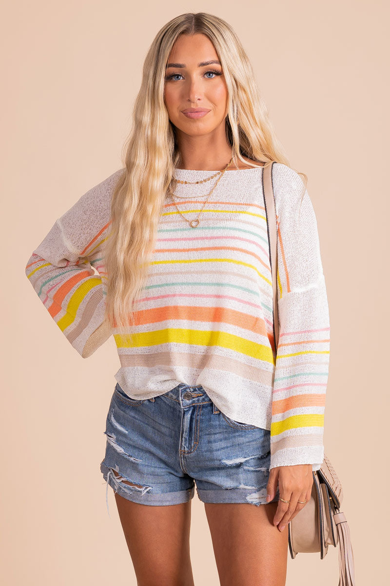 Read Between The Lines Striped Long Sleeve Top - Off White