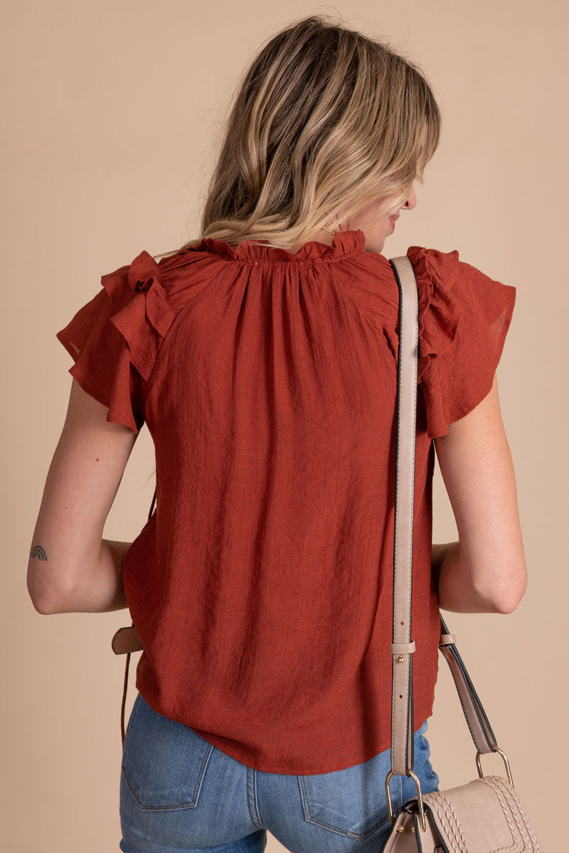 women's boutique dressy or casual blouse in brick red