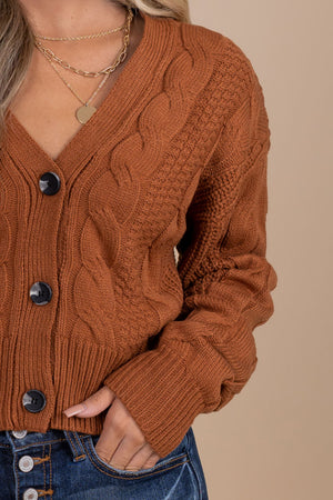 Cropped Cable-Knit Cardigan Sweater for Women