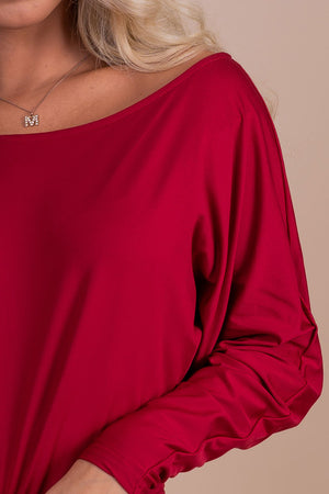 boutique women's red long sleeve midi dress