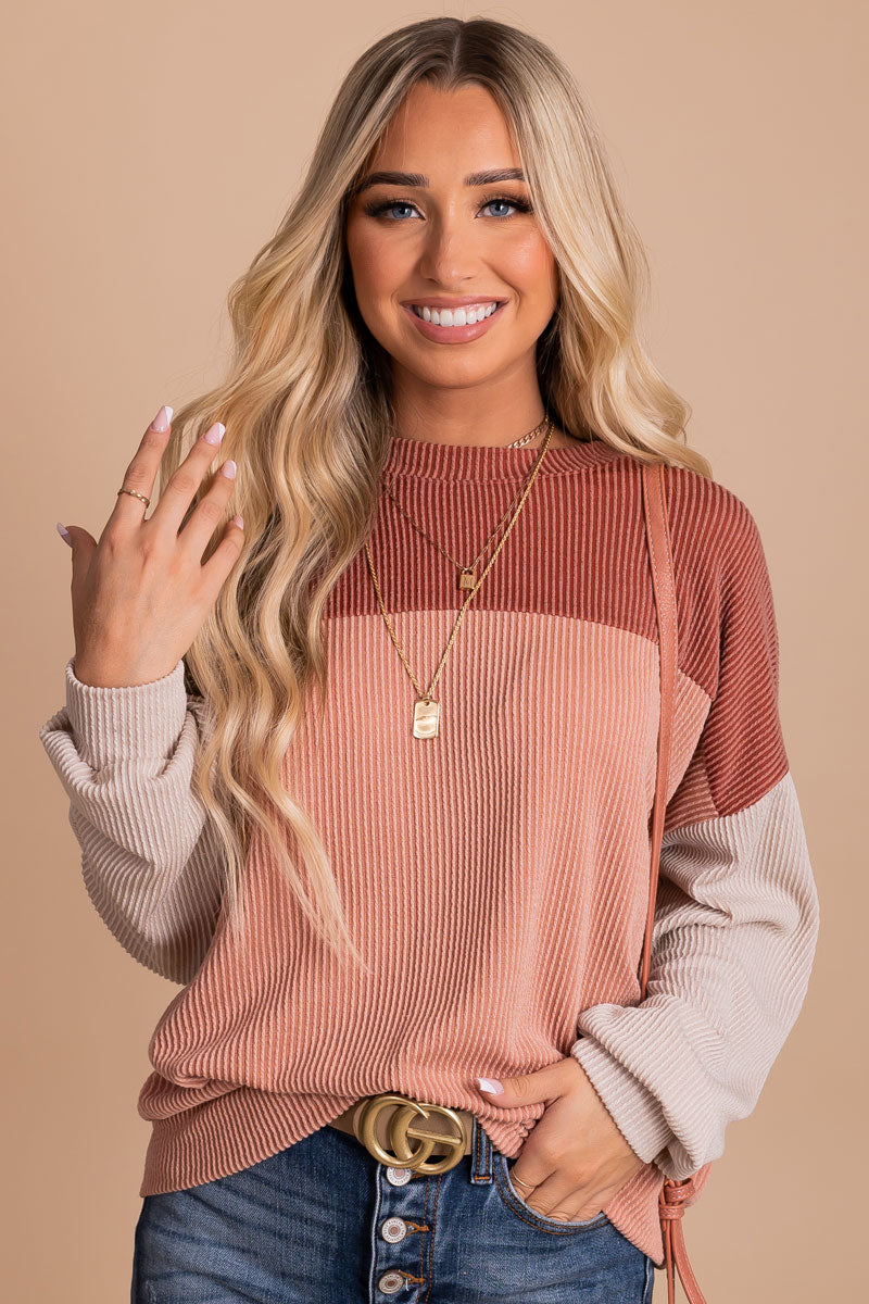 women's ribbed long sleeve top
