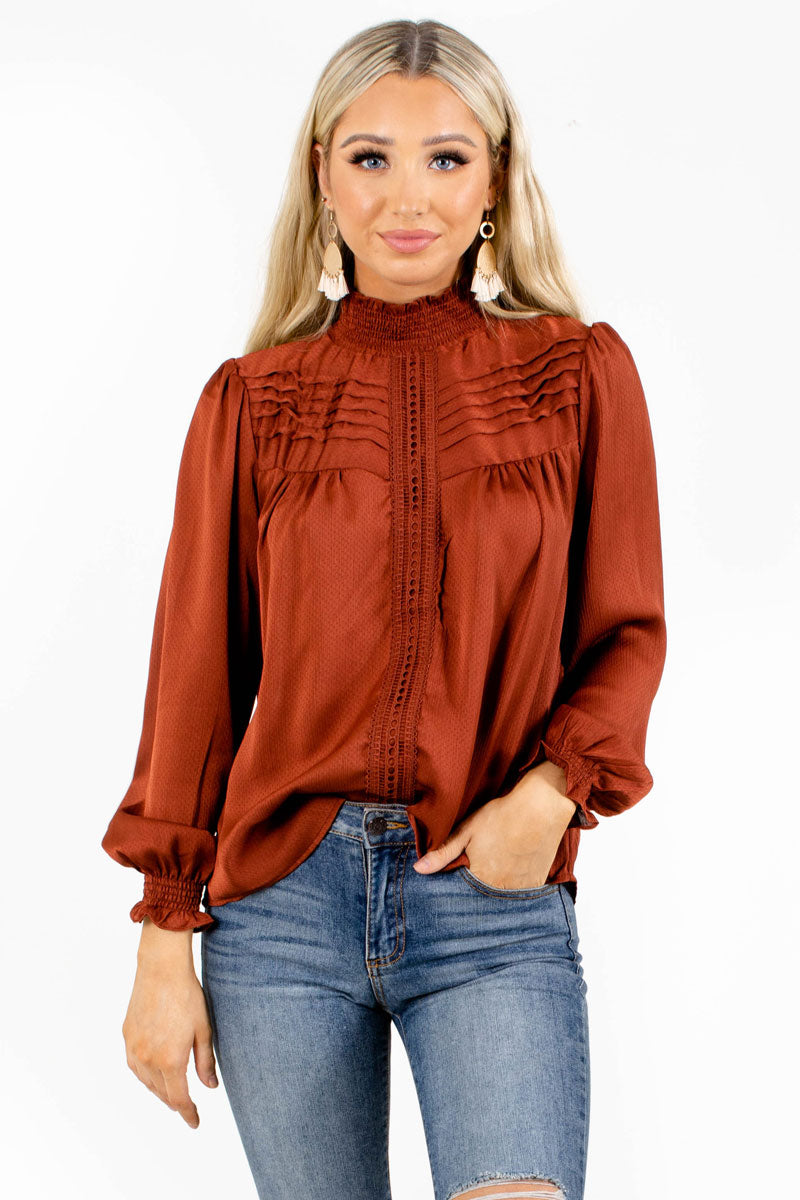 women's brick red long sleeve blouse