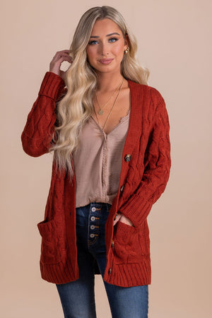 women's red fall knit cardigan