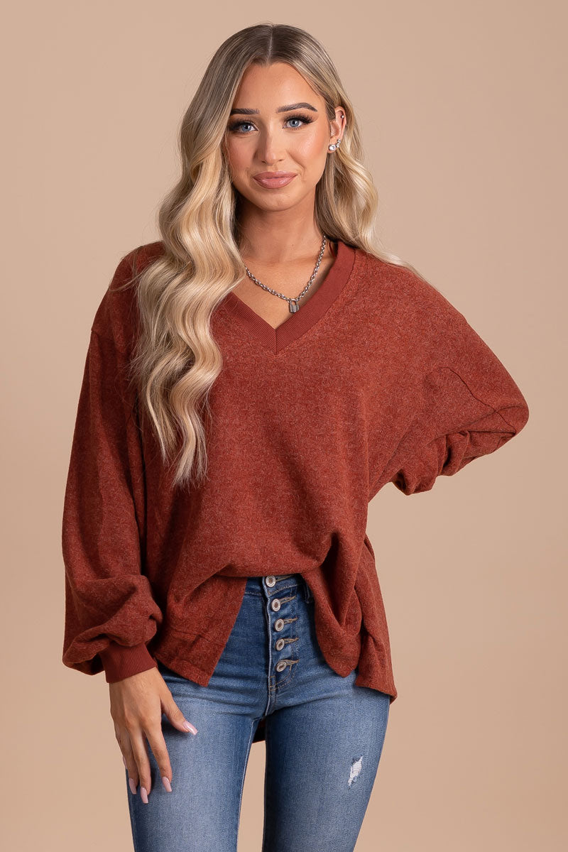 boutique dark red long sleeve sweater