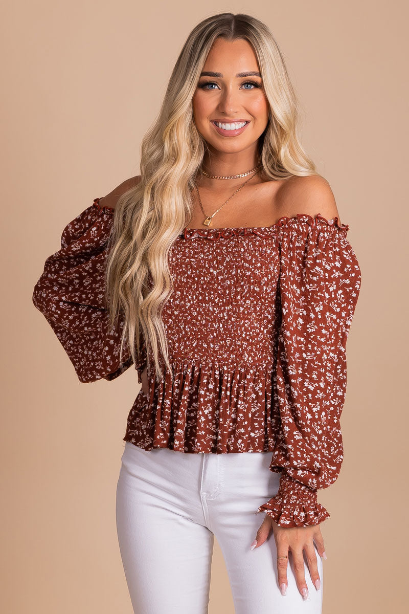 red puff sleeve floral print top