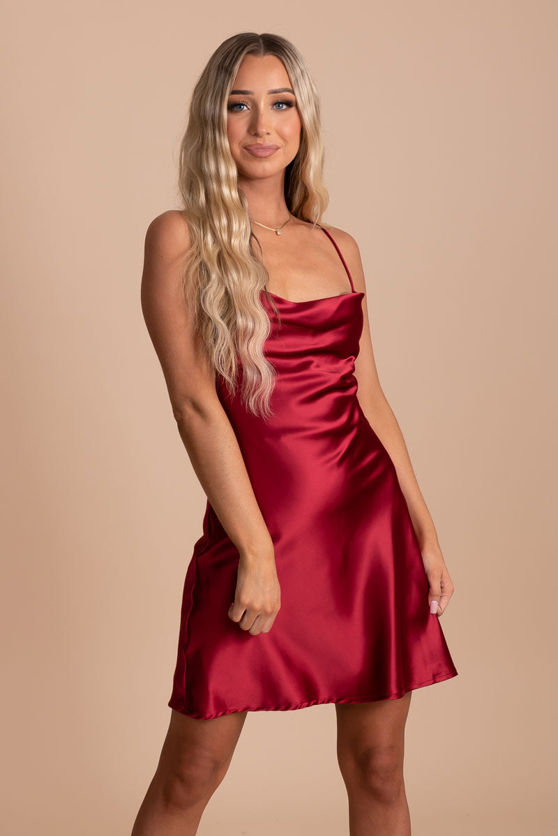 silky red mini slip dress