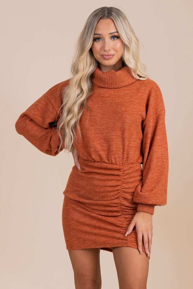 orange long sleeve sweater dress for women