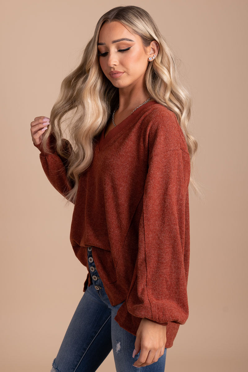 women's puff sleeve pullover knit sweater for fall and winter