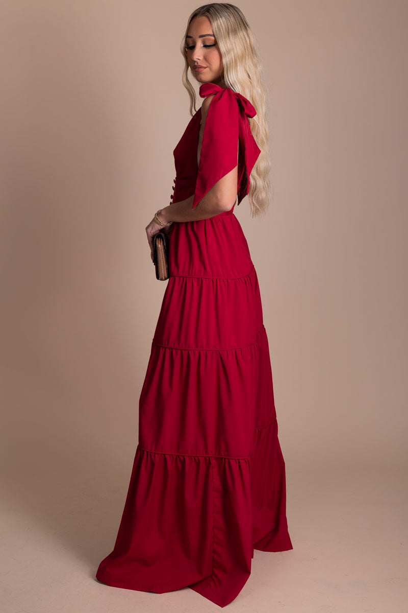 women's red maxi dress