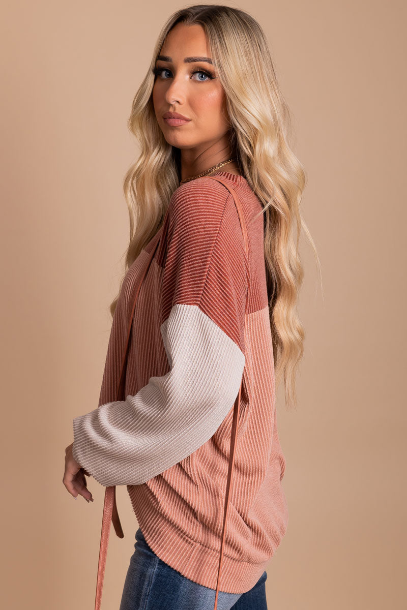 boutique colorblock fall long sleeve sweater