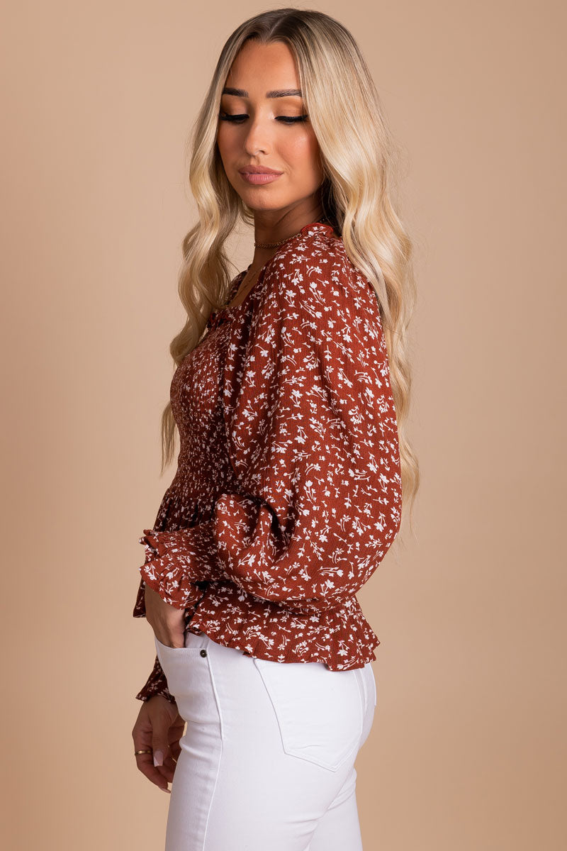 Bella Long Sleeve Smocked Floral Blouse, Shop Now at Pseudio!