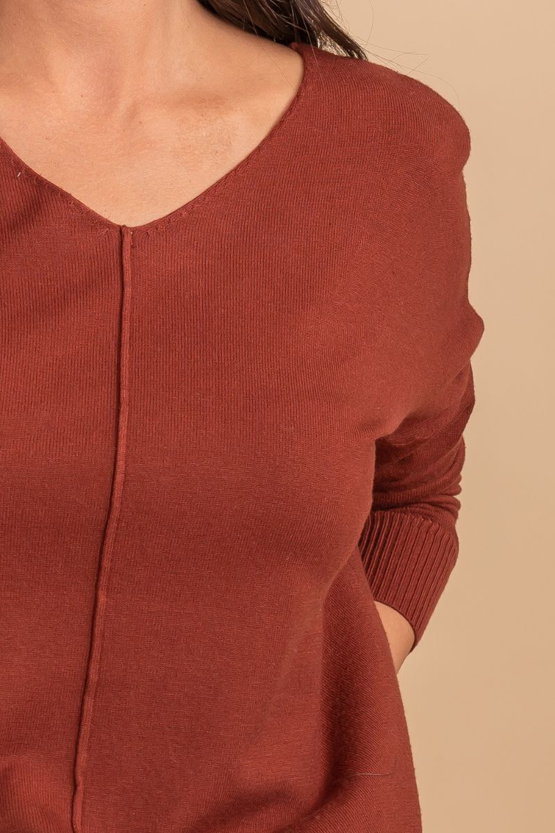 v-neck long sleeve red sweater