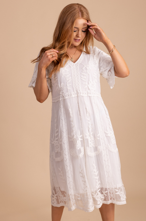 women's boutique white midi dress