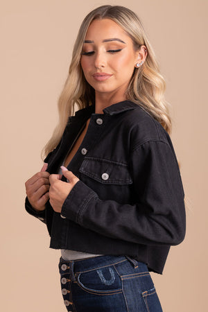 boutique women's black denim jacket