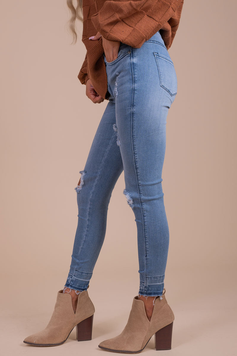 Distressed Knee Denim Jeans for Women