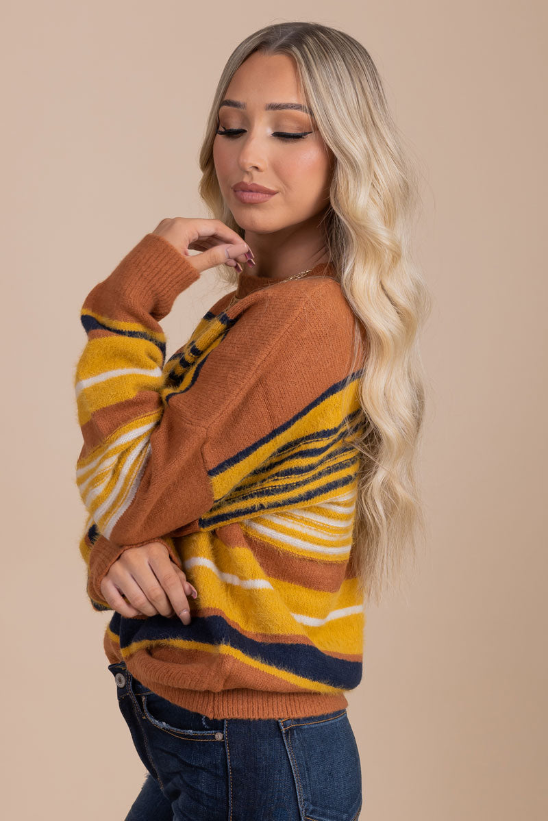 Fall sweater with striped details
