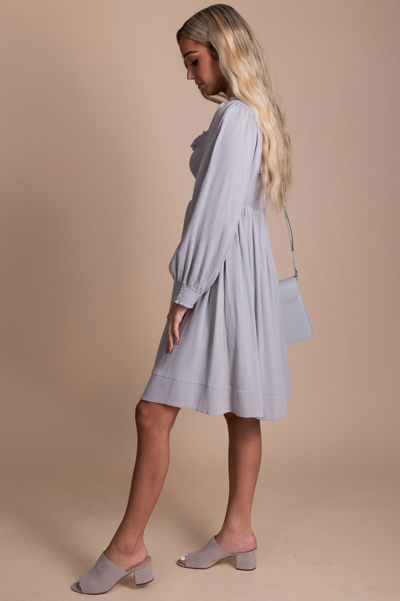 boutique light gray long sleeve mini dress