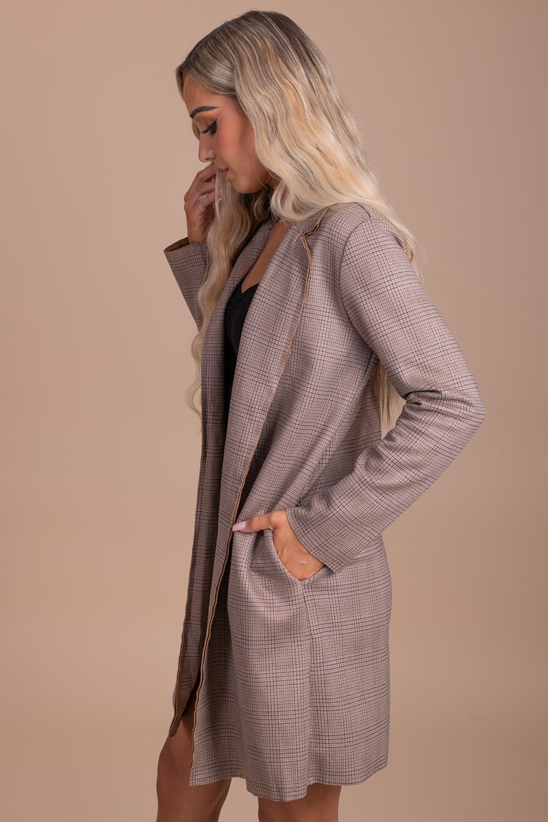 women's plaid business casual blazer coat