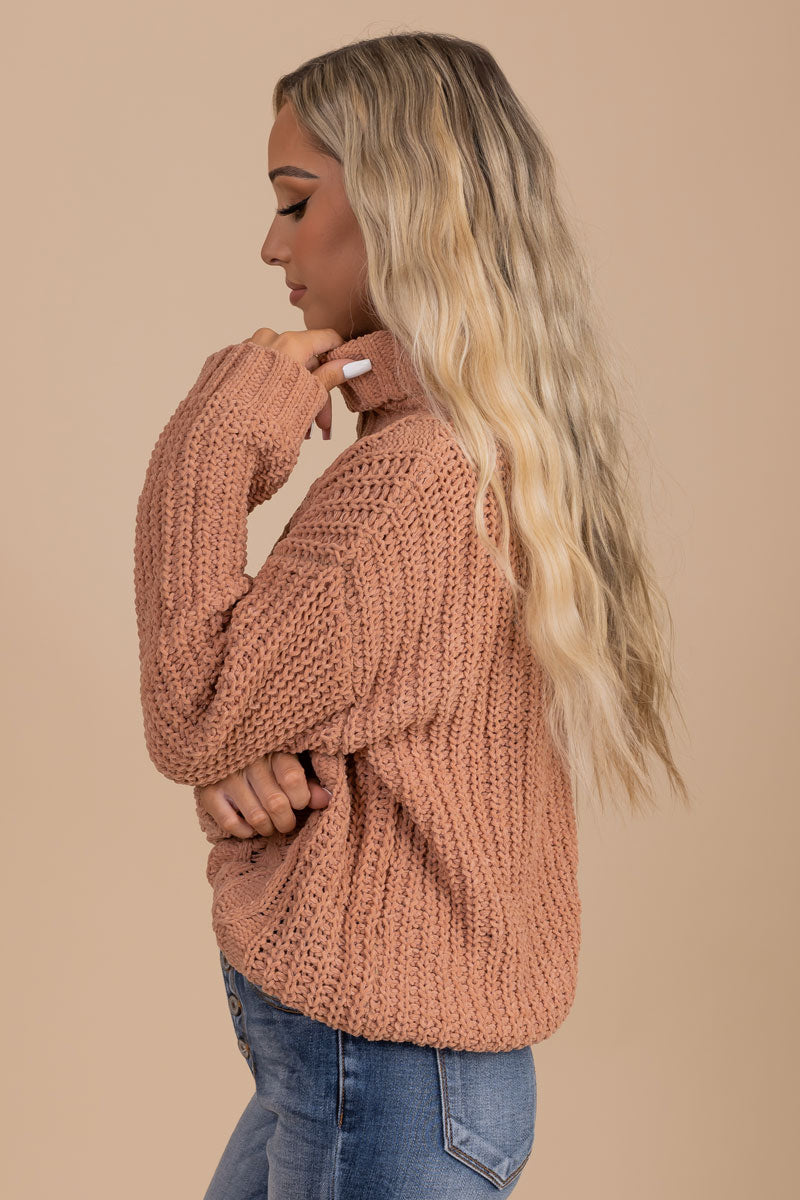 chunky cable knit turtle neck sweaters for fall and winter