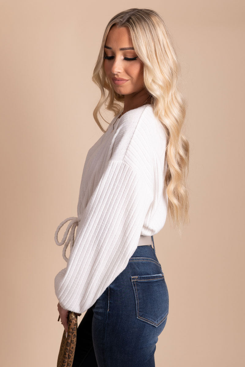 white ribbed cropped sweater