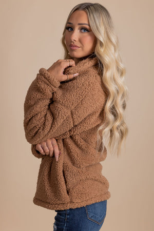 women's 1/2 zip jacket with faux sherpa material