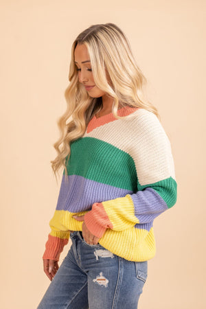 Rainbow striped sweater for women 