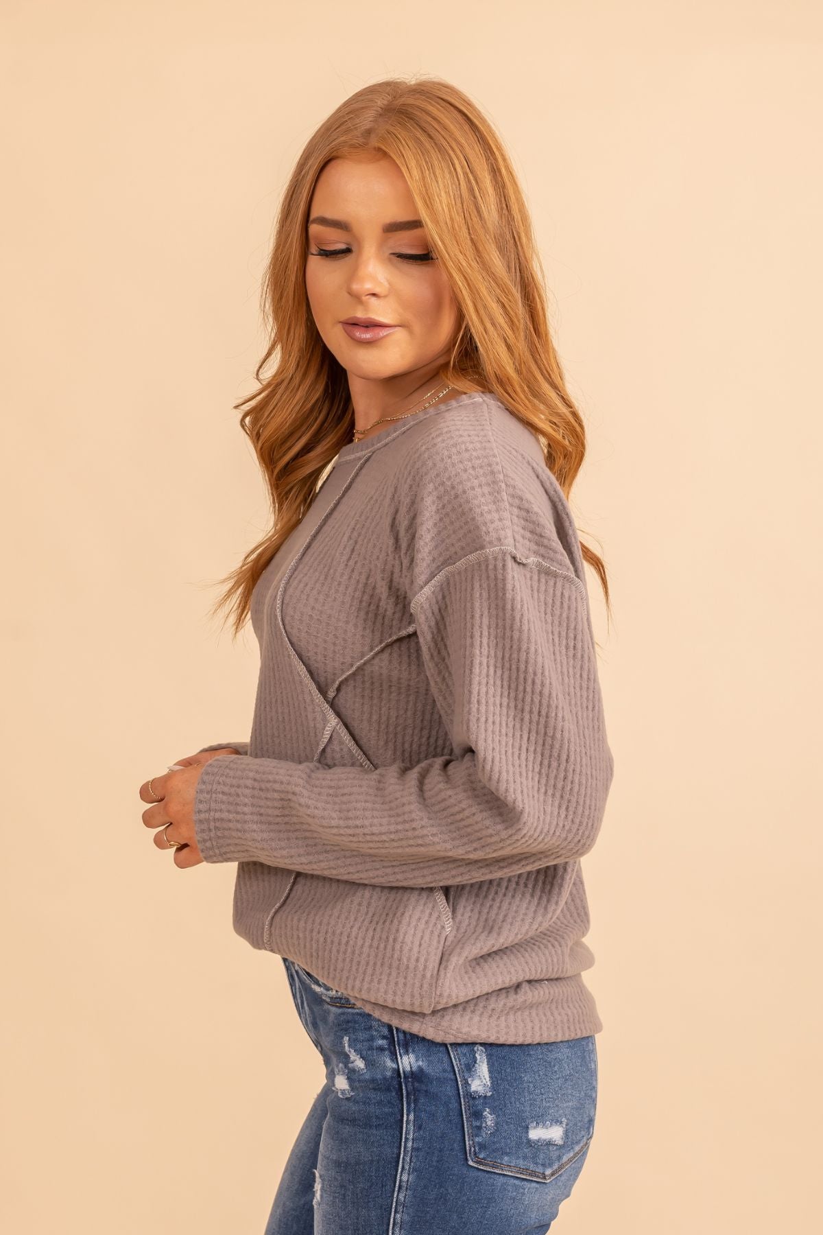 Soft comfortable fit womans waffle knit top