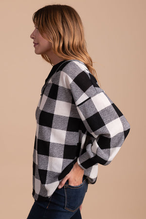 women's plaid long sleeve v-neck long sleeve pullover