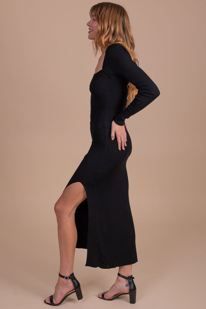 black long sleeve midi dress for special occasions
