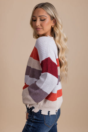 women's striped knit pullover sweater