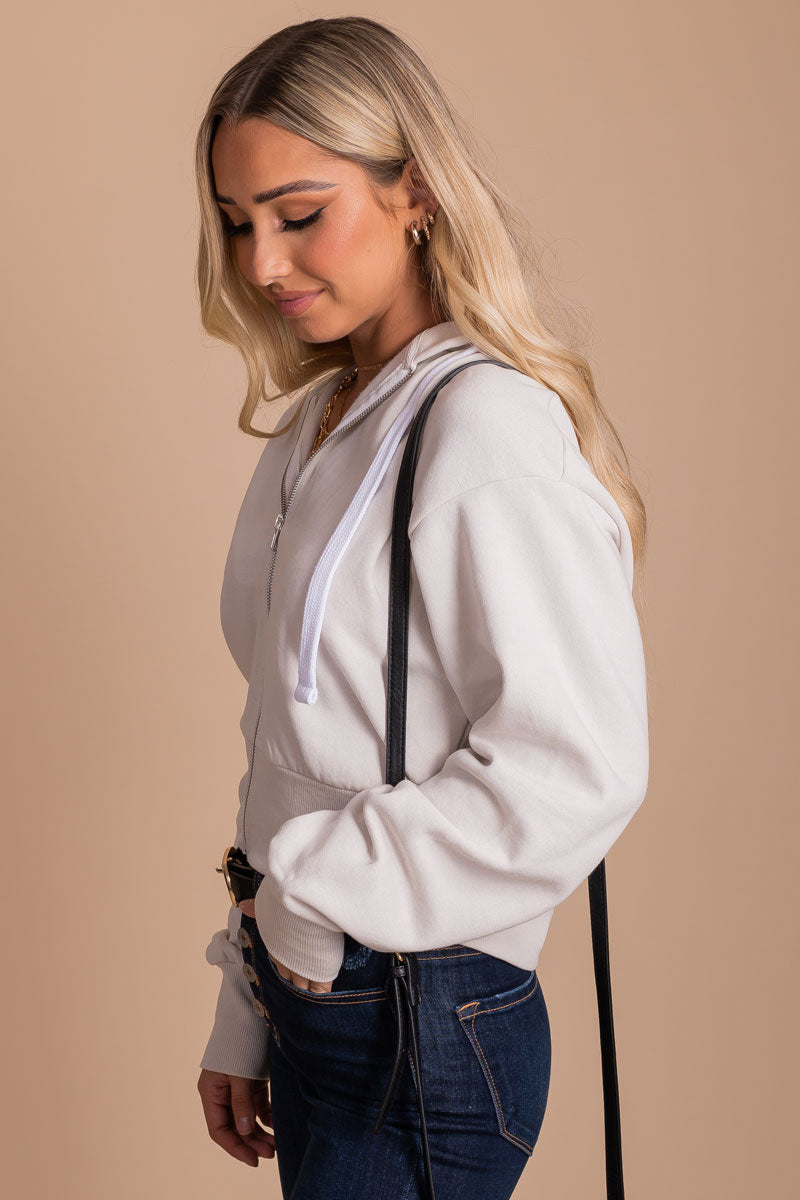 Boutique Zip Up Jacket in Off White