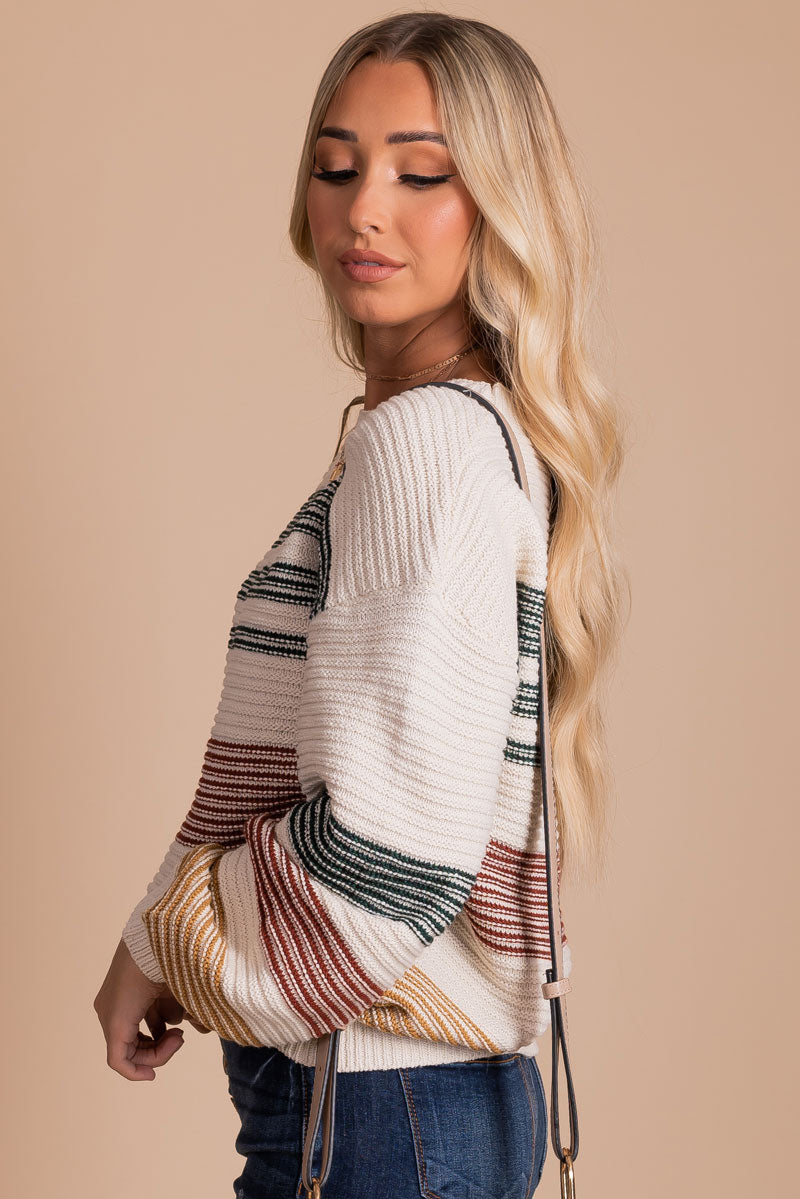 boutique women's fall striped pullover sweater