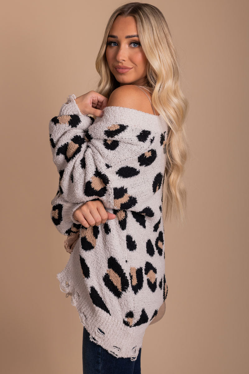 Women's Animal Print Cardigan for Fall and Winter