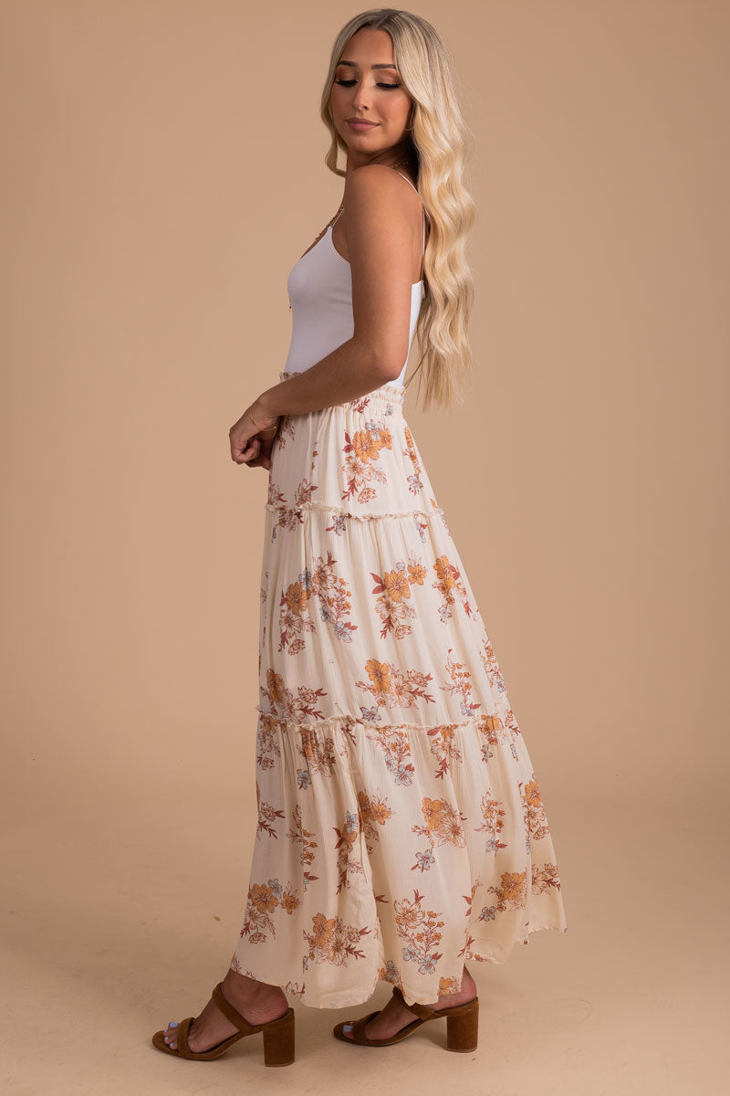 women's spring and summer maxi skirt with floral pattern