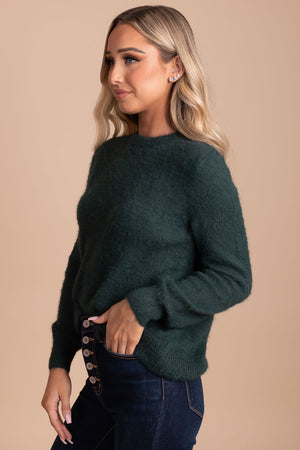 women's dark green long sleeve pullover sweater
