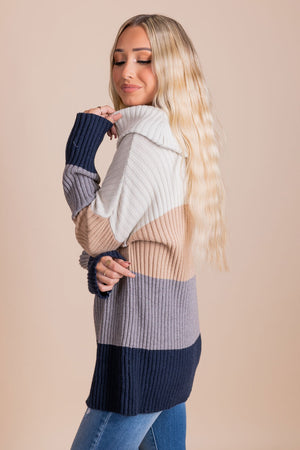 boutique women's long sleeve cowl neck sweater