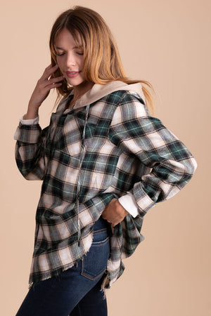 women's button up hooded shacket