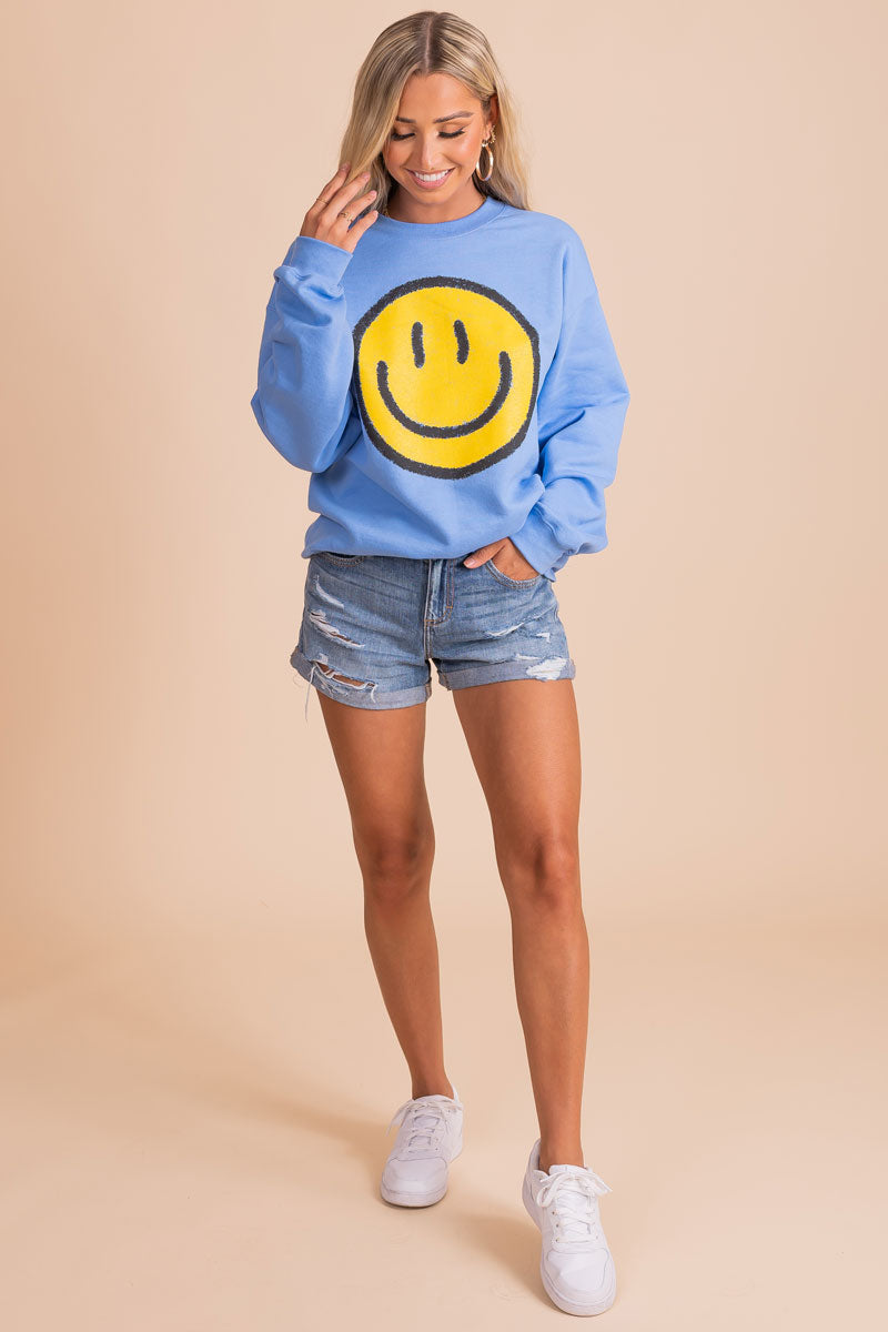 women's yellow smiley face sweatshirt for any season