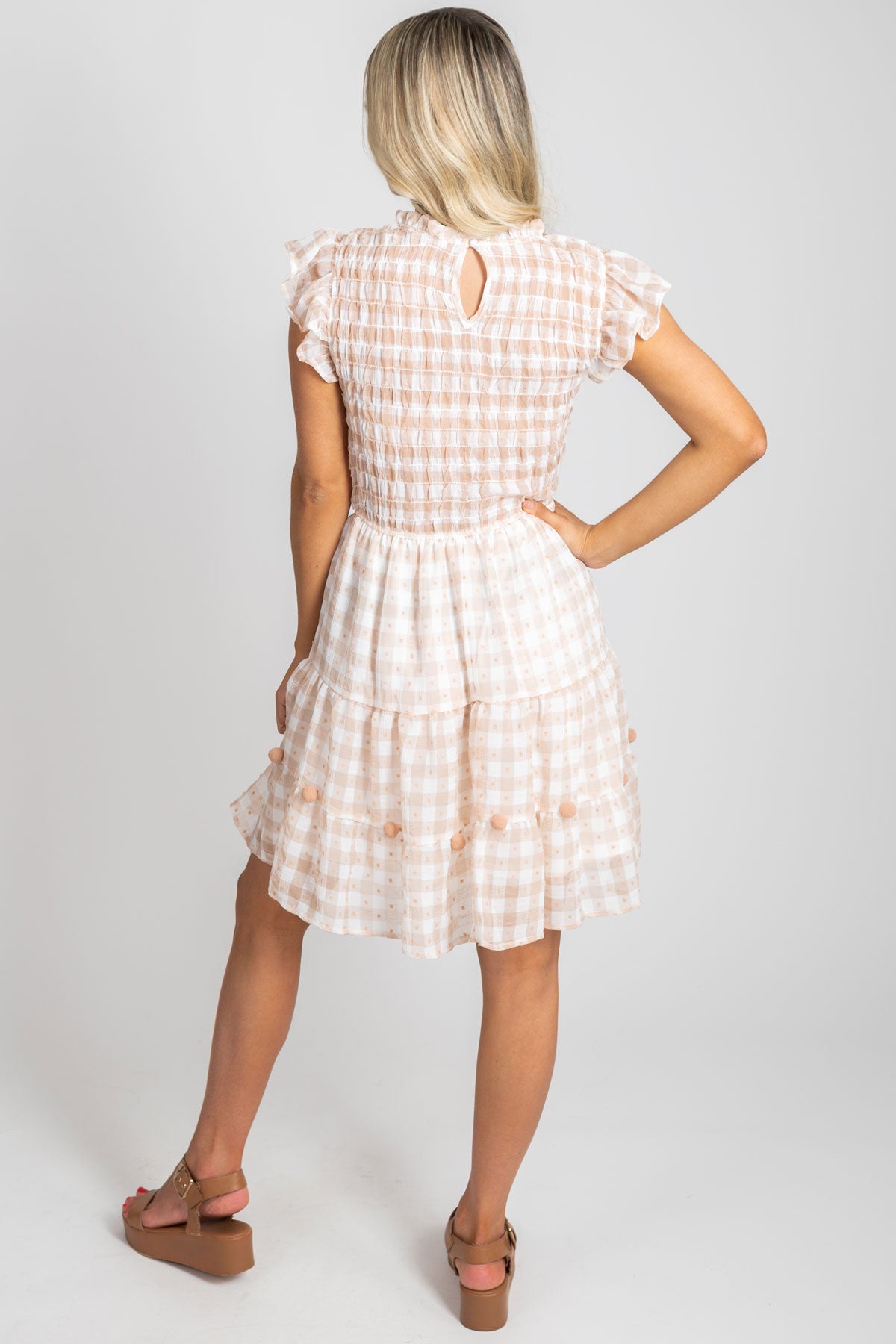 Boutique Women's Gingham Mini Dress with Smocked Bodice